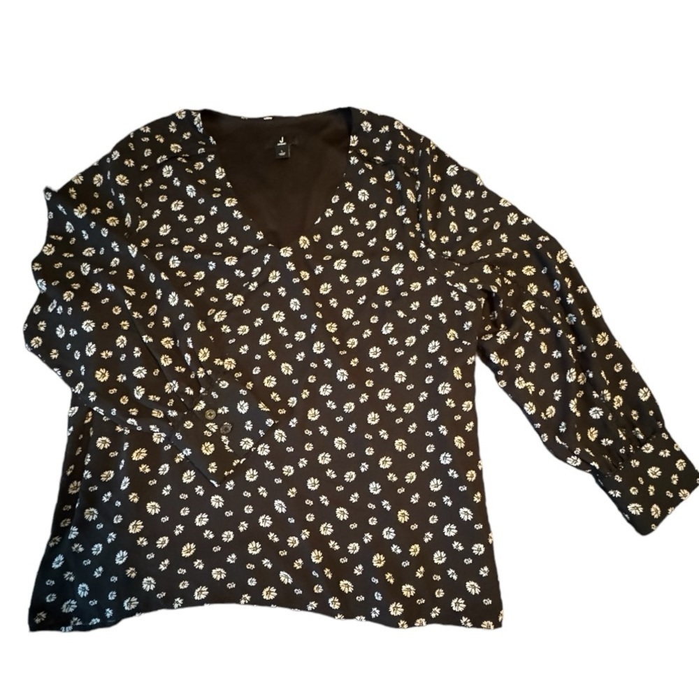 Jason Wu Daisy Long Sleeve V-Neck Blouse, Black, Size L